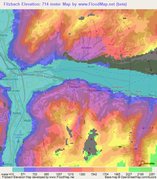 Filzbach,Switzerland Elevation Map