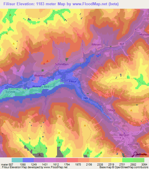 Filisur,Switzerland Elevation Map