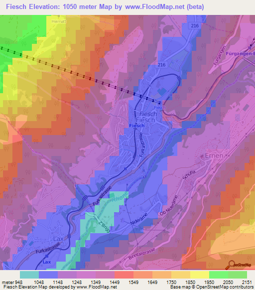 Fiesch,Switzerland Elevation Map