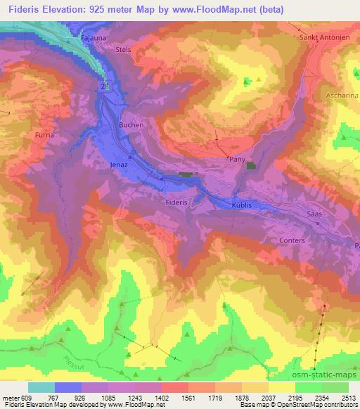 Fideris,Switzerland Elevation Map