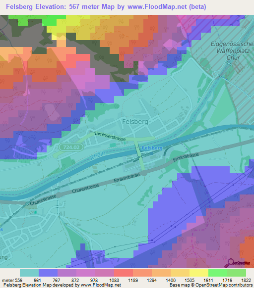 Felsberg,Switzerland Elevation Map