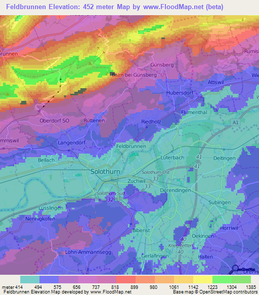 Feldbrunnen,Switzerland Elevation Map