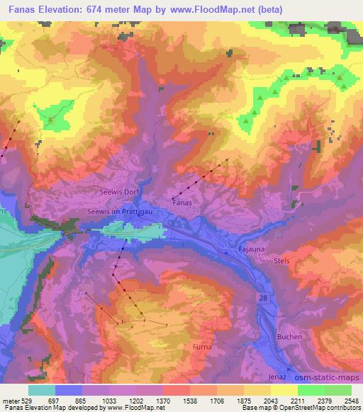 Fanas,Switzerland Elevation Map