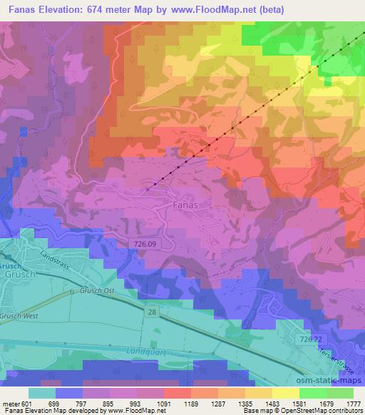 Fanas,Switzerland Elevation Map