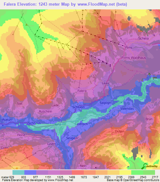 Falera,Switzerland Elevation Map