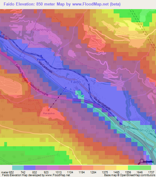 Faido,Switzerland Elevation Map