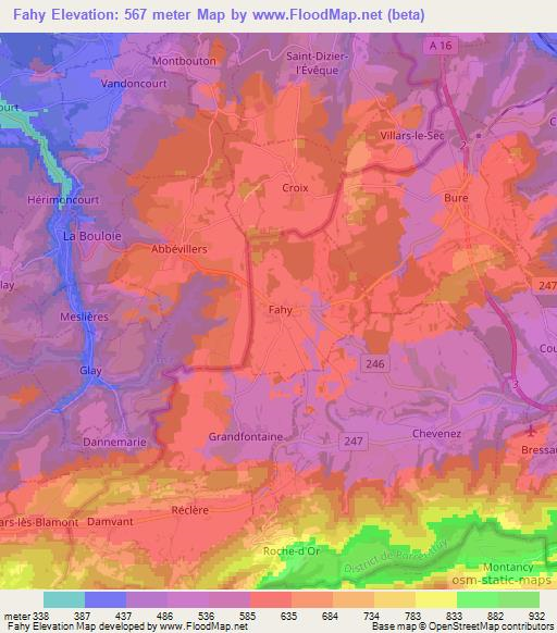 Fahy,Switzerland Elevation Map