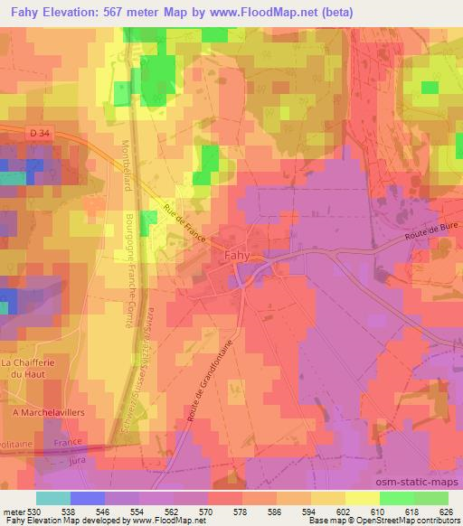 Fahy,Switzerland Elevation Map