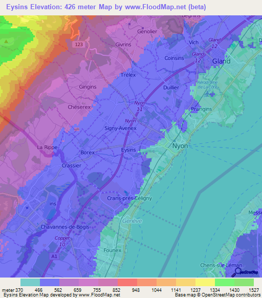 Eysins,Switzerland Elevation Map