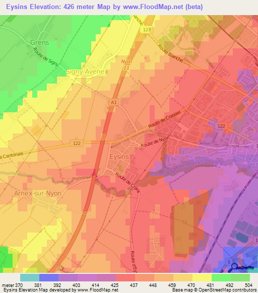 Eysins,Switzerland Elevation Map