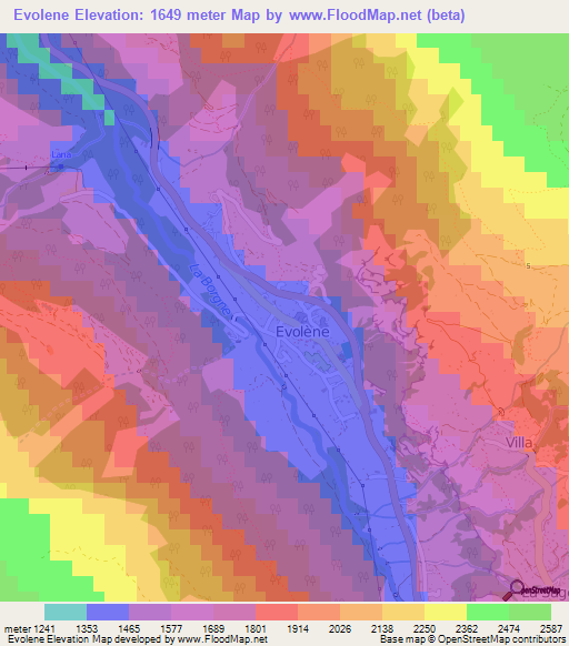 Evolene,Switzerland Elevation Map