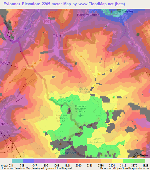 Evionnaz,Switzerland Elevation Map