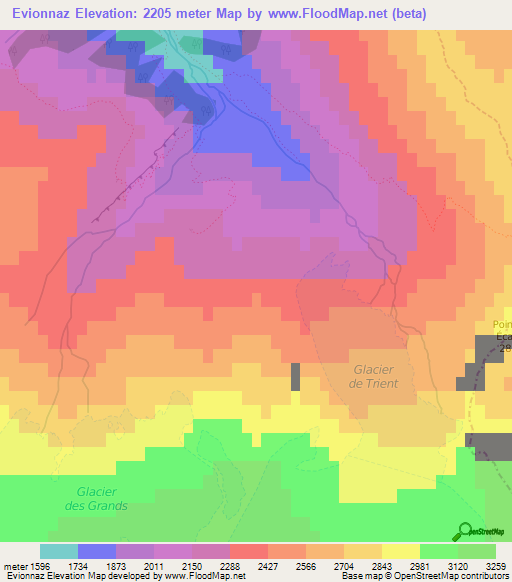 Evionnaz,Switzerland Elevation Map