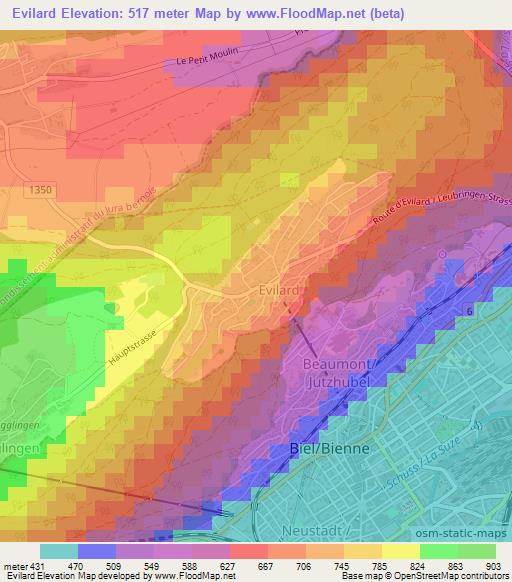 Evilard,Switzerland Elevation Map