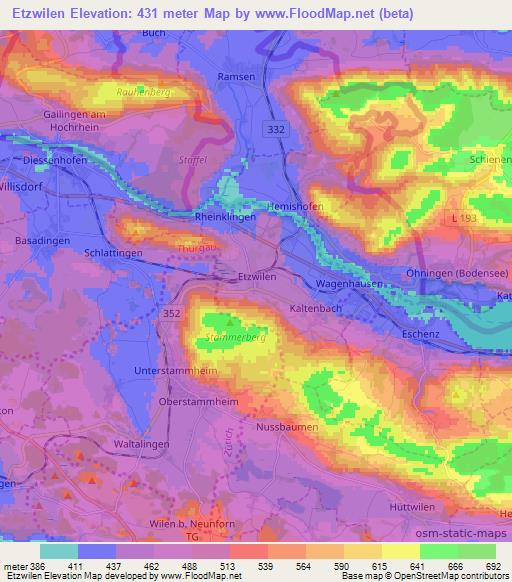 Etzwilen,Switzerland Elevation Map