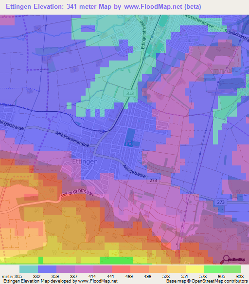 Ettingen,Switzerland Elevation Map