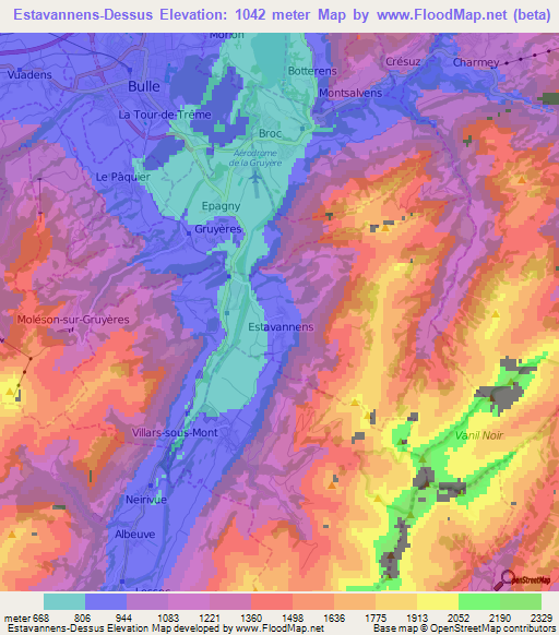 Estavannens-Dessus,Switzerland Elevation Map