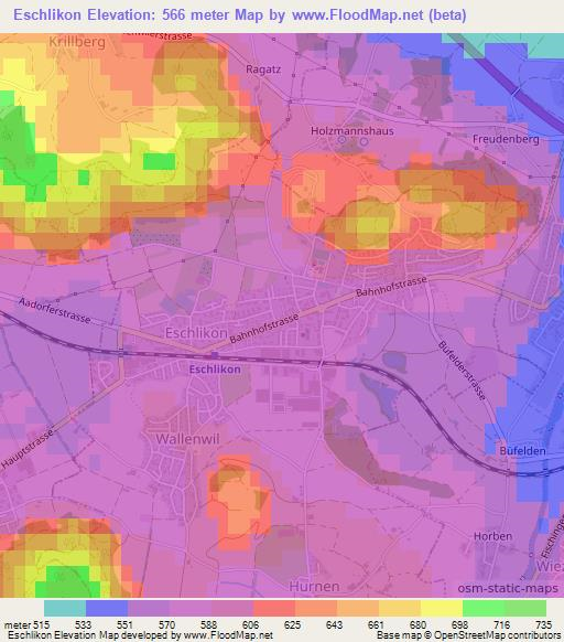 Eschlikon,Switzerland Elevation Map