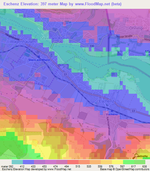 Eschenz,Switzerland Elevation Map