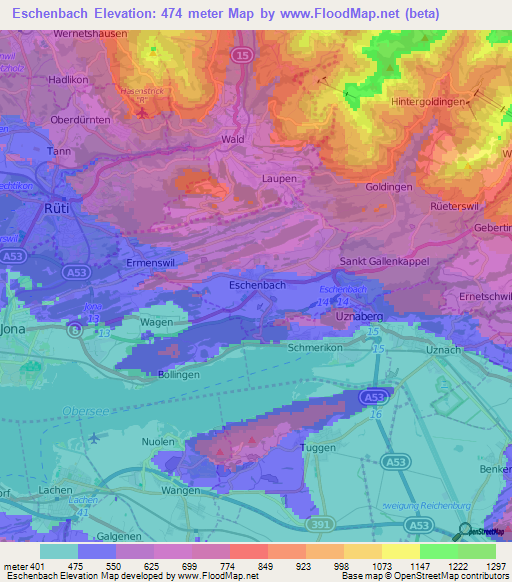 Eschenbach,Switzerland Elevation Map