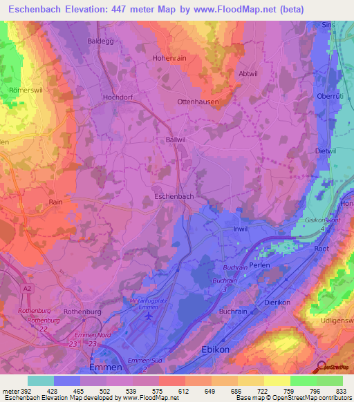 Eschenbach,Switzerland Elevation Map