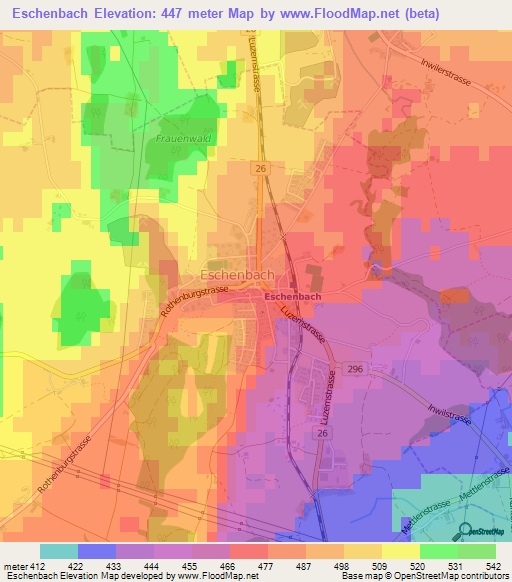 Eschenbach,Switzerland Elevation Map