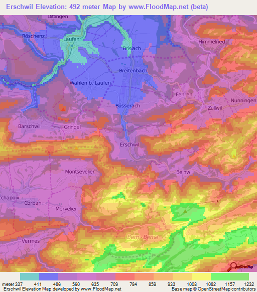 Erschwil,Switzerland Elevation Map