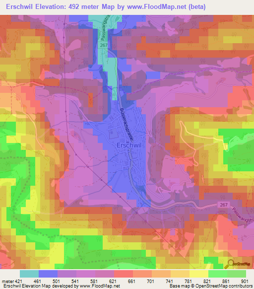 Erschwil,Switzerland Elevation Map