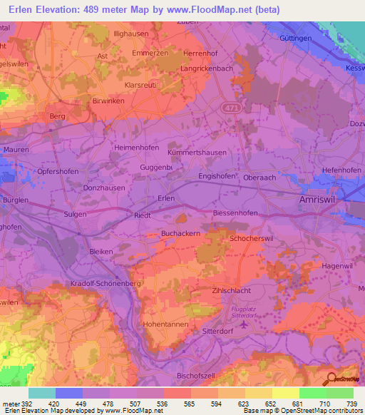 Erlen,Switzerland Elevation Map