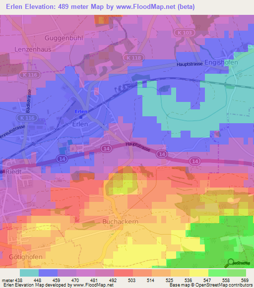 Erlen,Switzerland Elevation Map