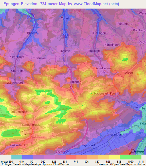 Eptingen,Switzerland Elevation Map
