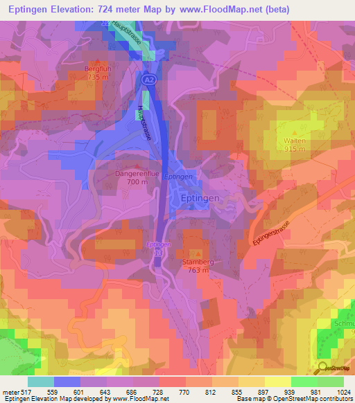 Eptingen,Switzerland Elevation Map