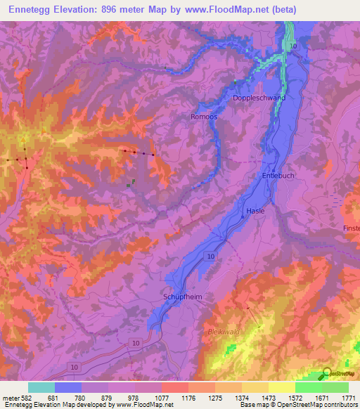 Ennetegg,Switzerland Elevation Map