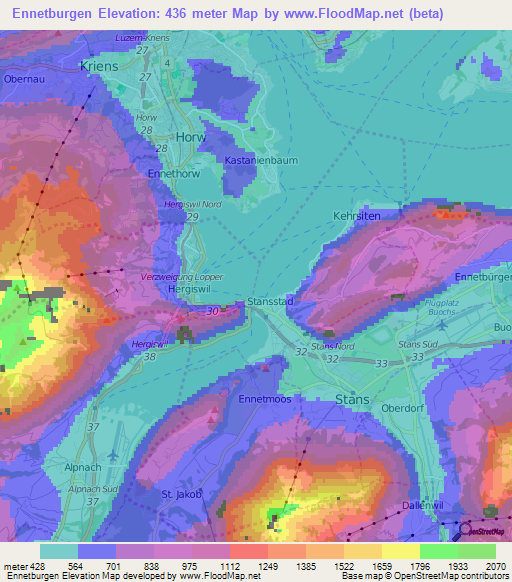 Ennetburgen,Switzerland Elevation Map