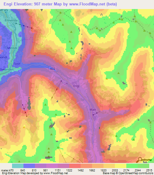 Engi,Switzerland Elevation Map