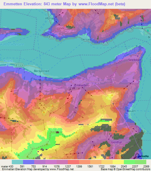 Emmetten,Switzerland Elevation Map