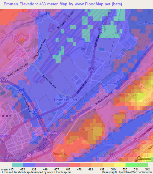 Emmen,Switzerland Elevation Map