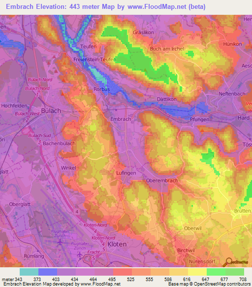 Embrach,Switzerland Elevation Map