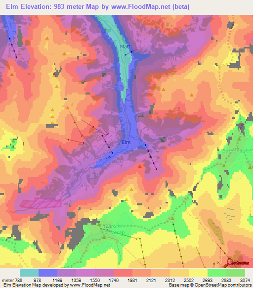 Elm,Switzerland Elevation Map