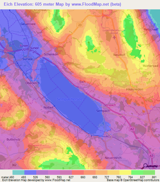 Eich,Switzerland Elevation Map