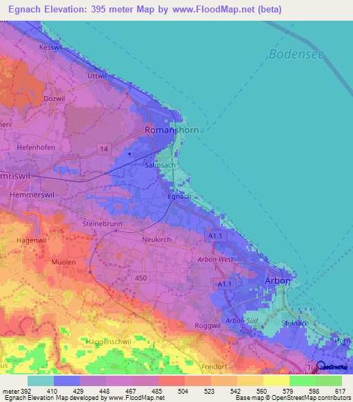 Egnach,Switzerland Elevation Map