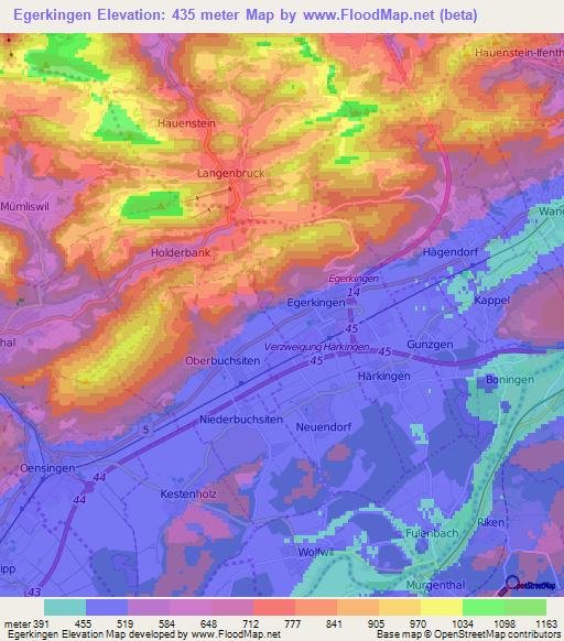 Egerkingen,Switzerland Elevation Map