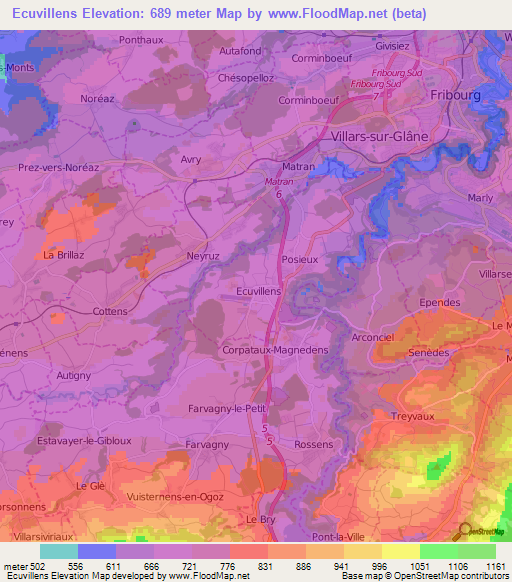 Ecuvillens,Switzerland Elevation Map