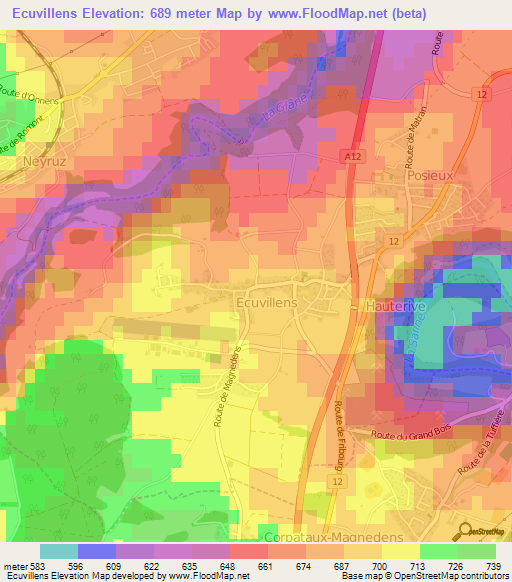 Ecuvillens,Switzerland Elevation Map