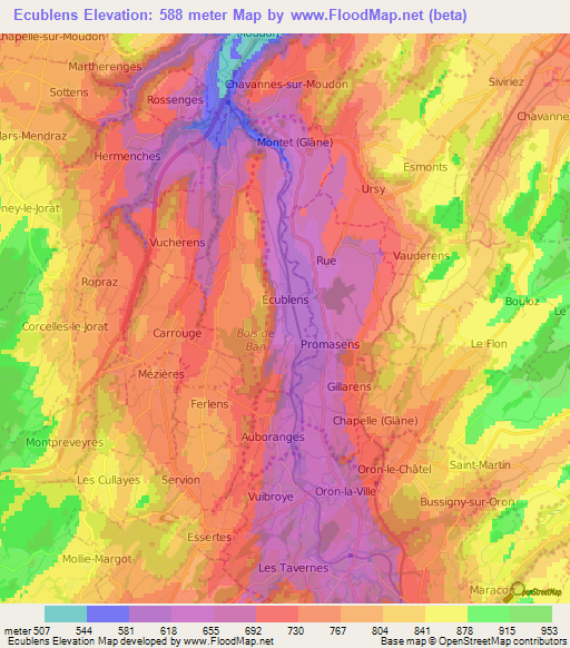 Ecublens,Switzerland Elevation Map