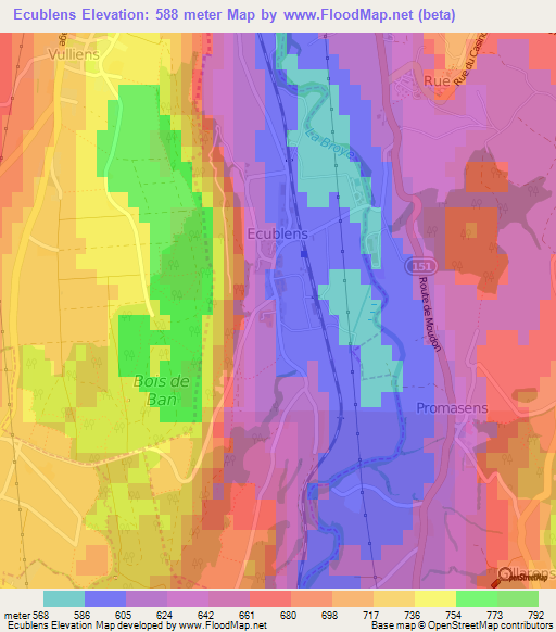 Ecublens,Switzerland Elevation Map