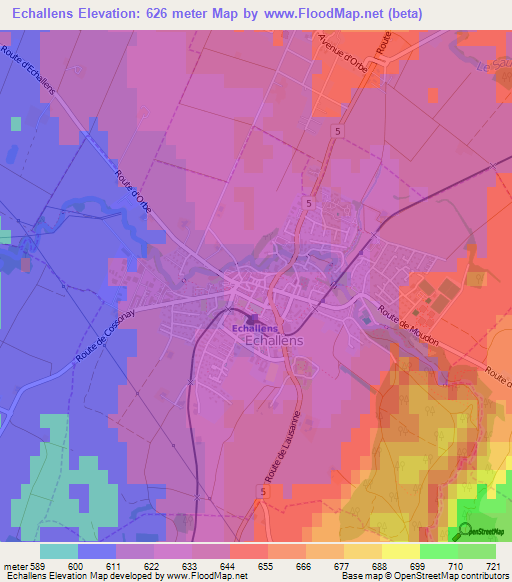 Echallens,Switzerland Elevation Map