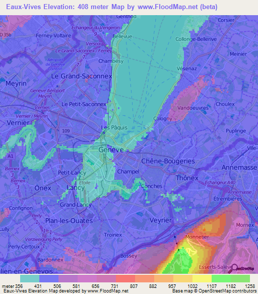 Eaux-Vives,Switzerland Elevation Map