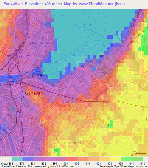 Eaux-Vives,Switzerland Elevation Map