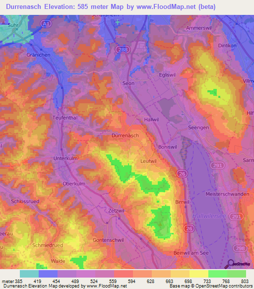Durrenasch,Switzerland Elevation Map